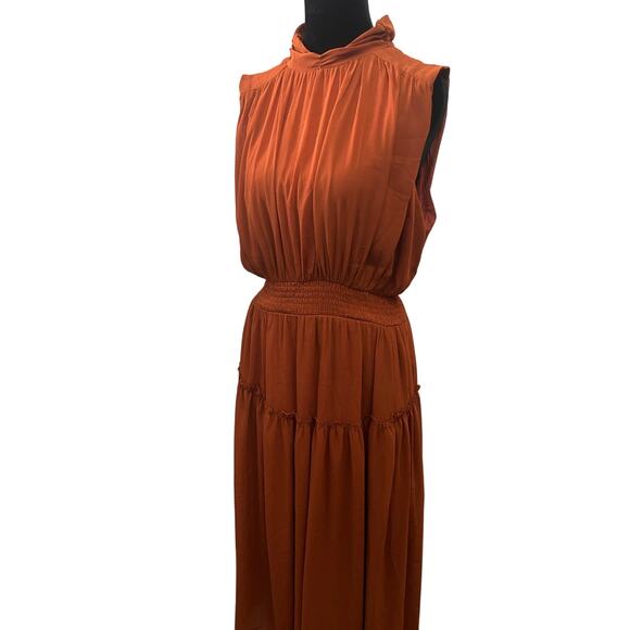 Grade and Gather Dress Rust Mock Neck Sleeveless Size Medium - Picture 3 of 7